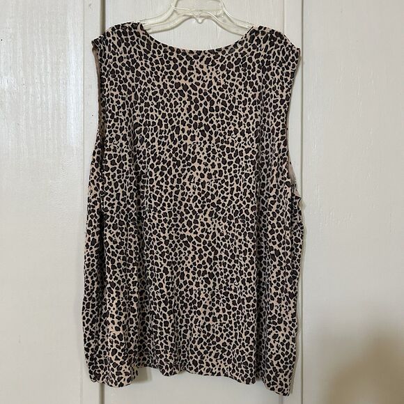 Maggie Barnes Top 4X Sleeveless Leopard Stretch Mob Wife Comfort - Picture 2 of 7